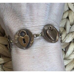 Vintage Mid Century Mod Southwest Good Luck Symbols Copper Bracelet 7 3/4”